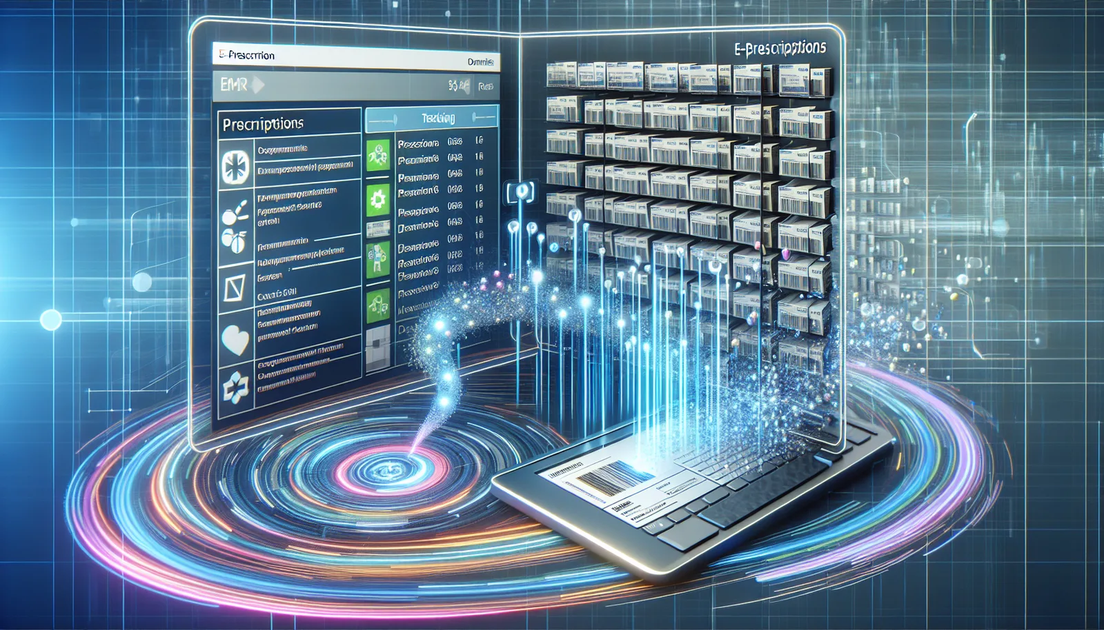Illustration of e-prescriptions and medication tracking in an EMR system