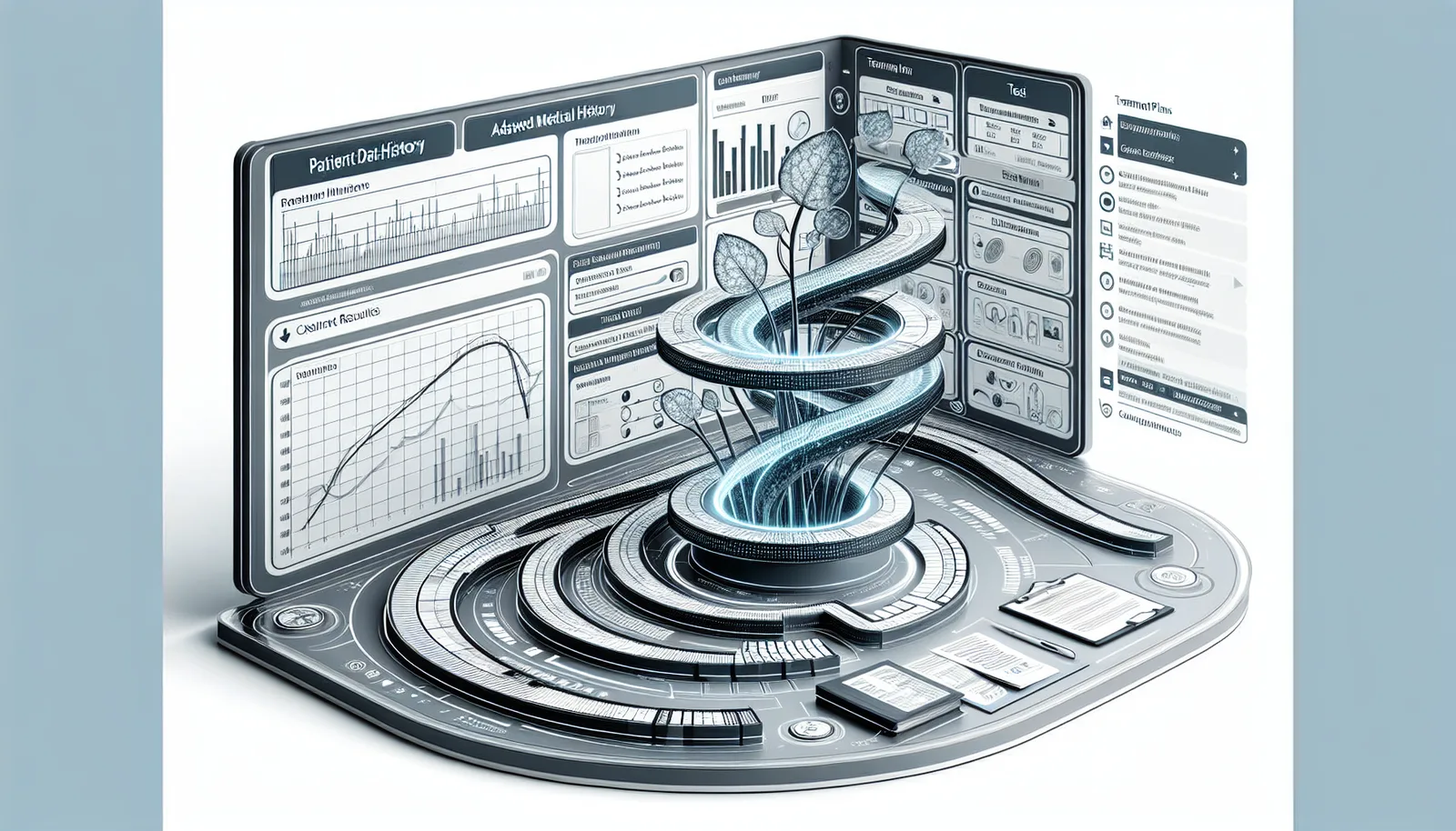 Illustration of a centralized patient data hub in an EMR system