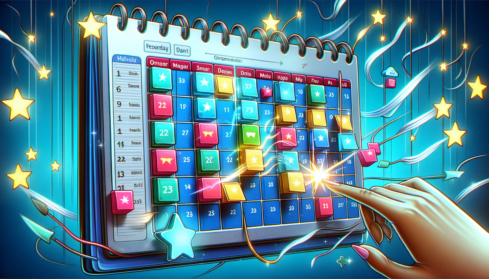 Cartoon of a calendar with appointment scheduling in an EMR system