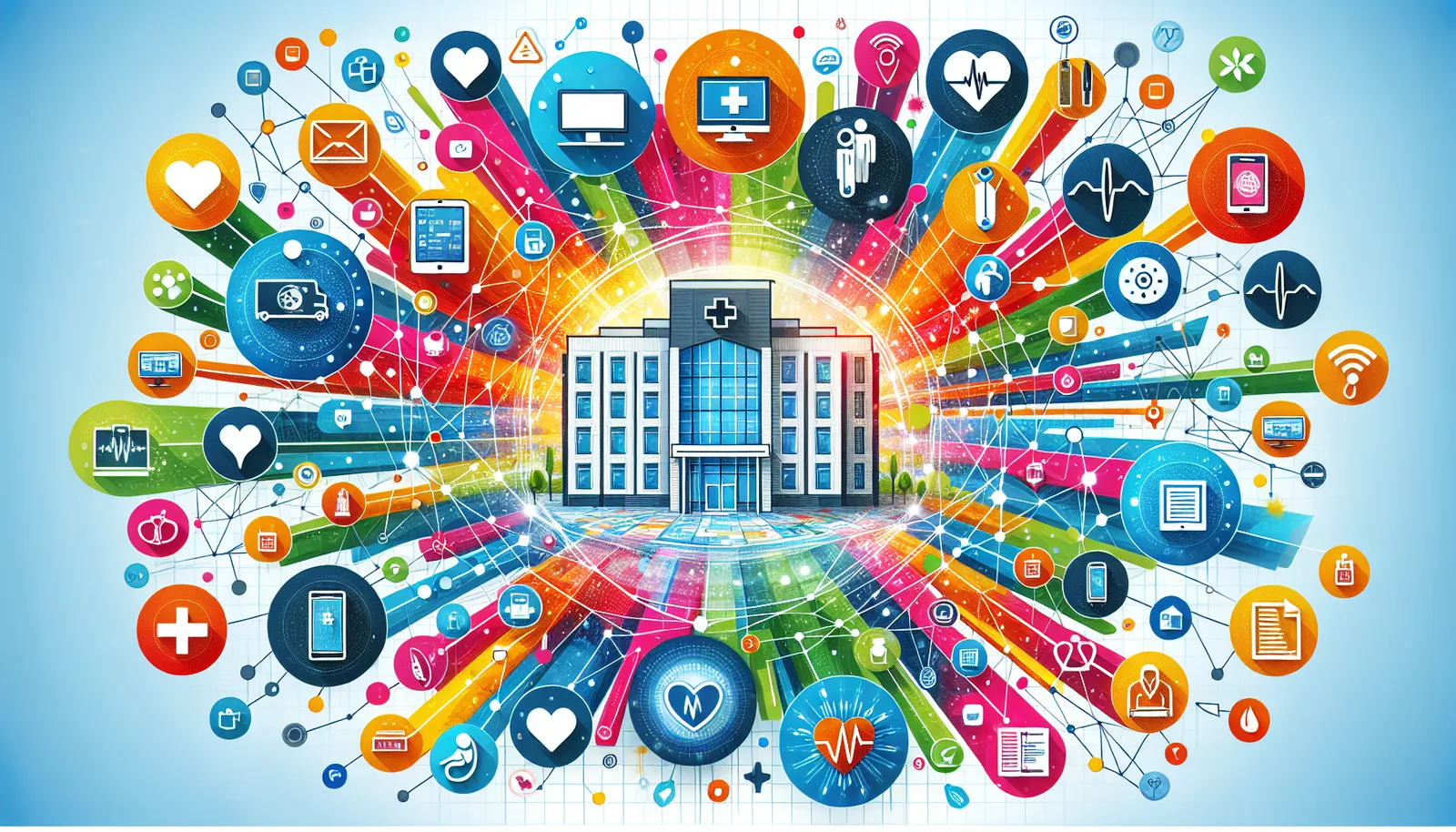 A graphic showing the integration of med tech solutions in modern healthcare.