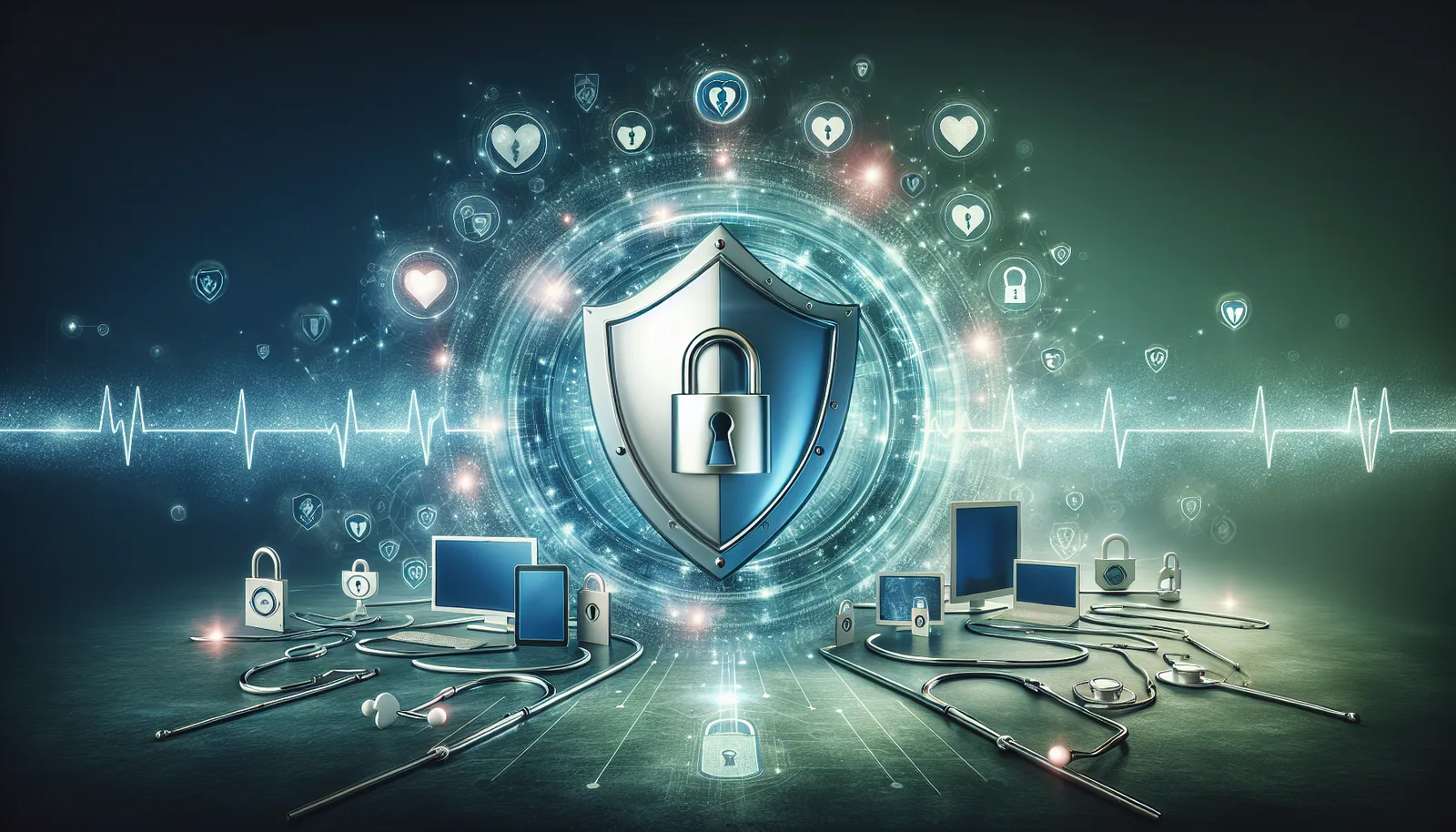 An illustration depicting compliance and security in med tech solutions.